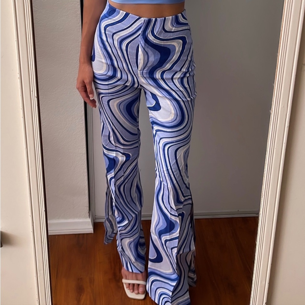 Zara Blue Printed Disco Themed Pants Size XS